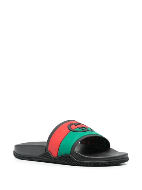 gucci men's logo stripe slide sandals|gucci interlocking g logo.